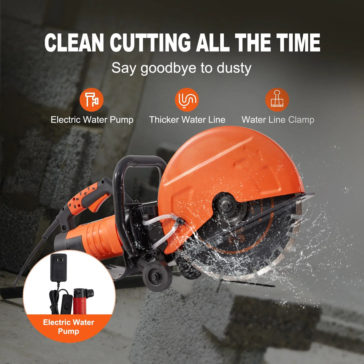 14'' Electric Concrete Saw Wet/Dry Saw Cutter with Water Pump and Blade O65960