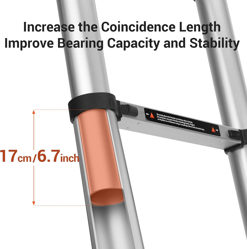 Telescoping Ladder 12.5FT Aluminum Lightweight Collapsible Ladder, 330lbs Capacity F620