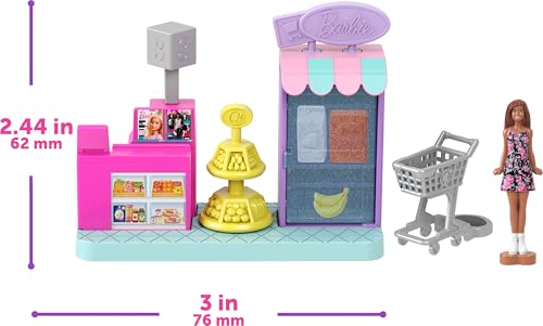 Mini Land DreamHouse & 3 Playsets with 4 1.5-Inch Dolls, Doll House Furniture & Accessories M375
