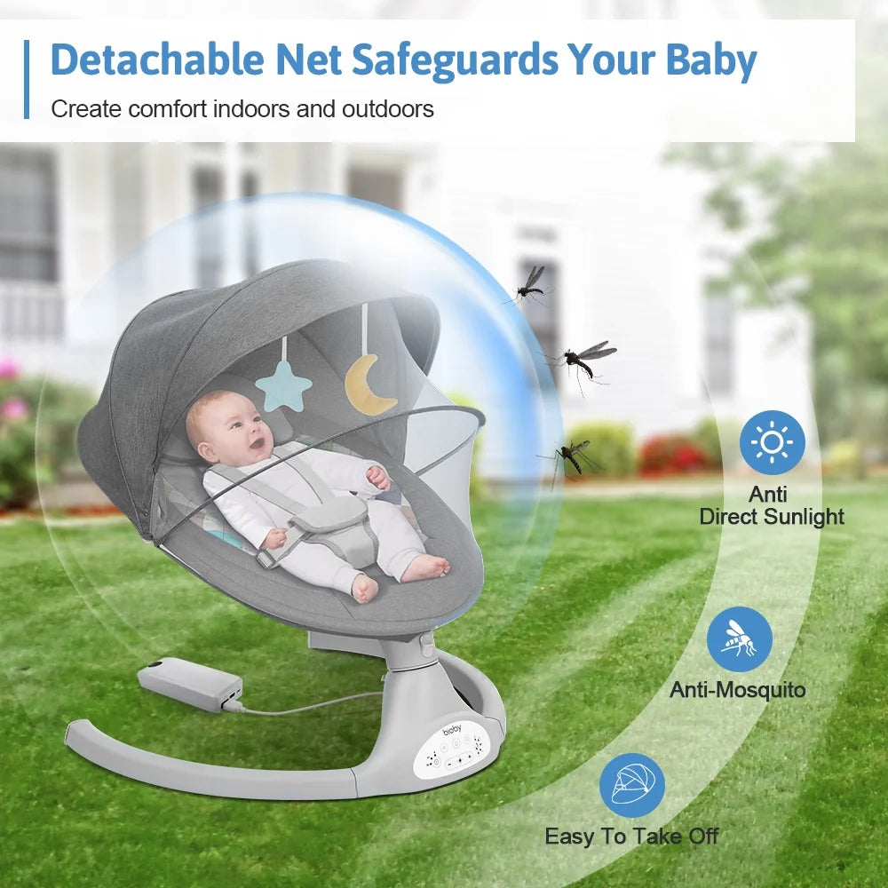 Electric Baby Swing with Remote Control, 5 Swing Speeds, Grey E519765