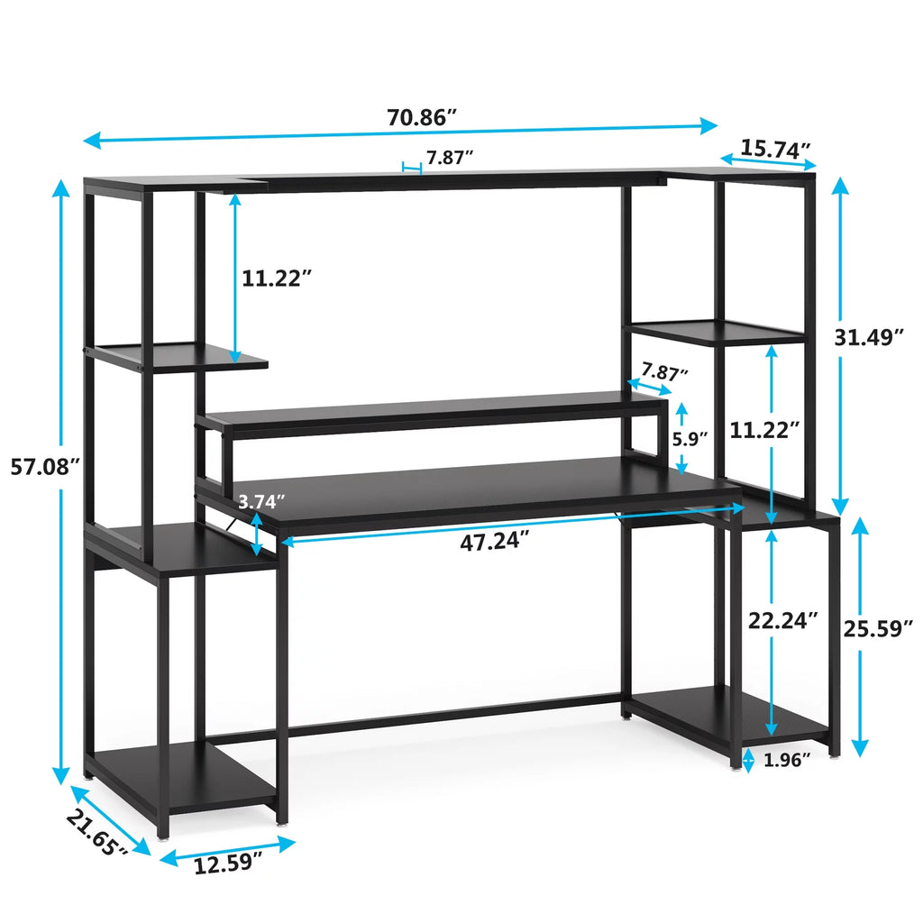 70 Inch Black Gaming Table with Hutch and Shelf R536836