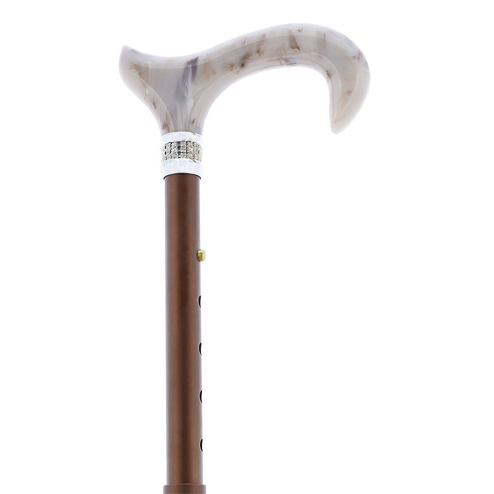 Champagne Pearlz Adjustable Folding Cane with Rhinestone Collar U3727