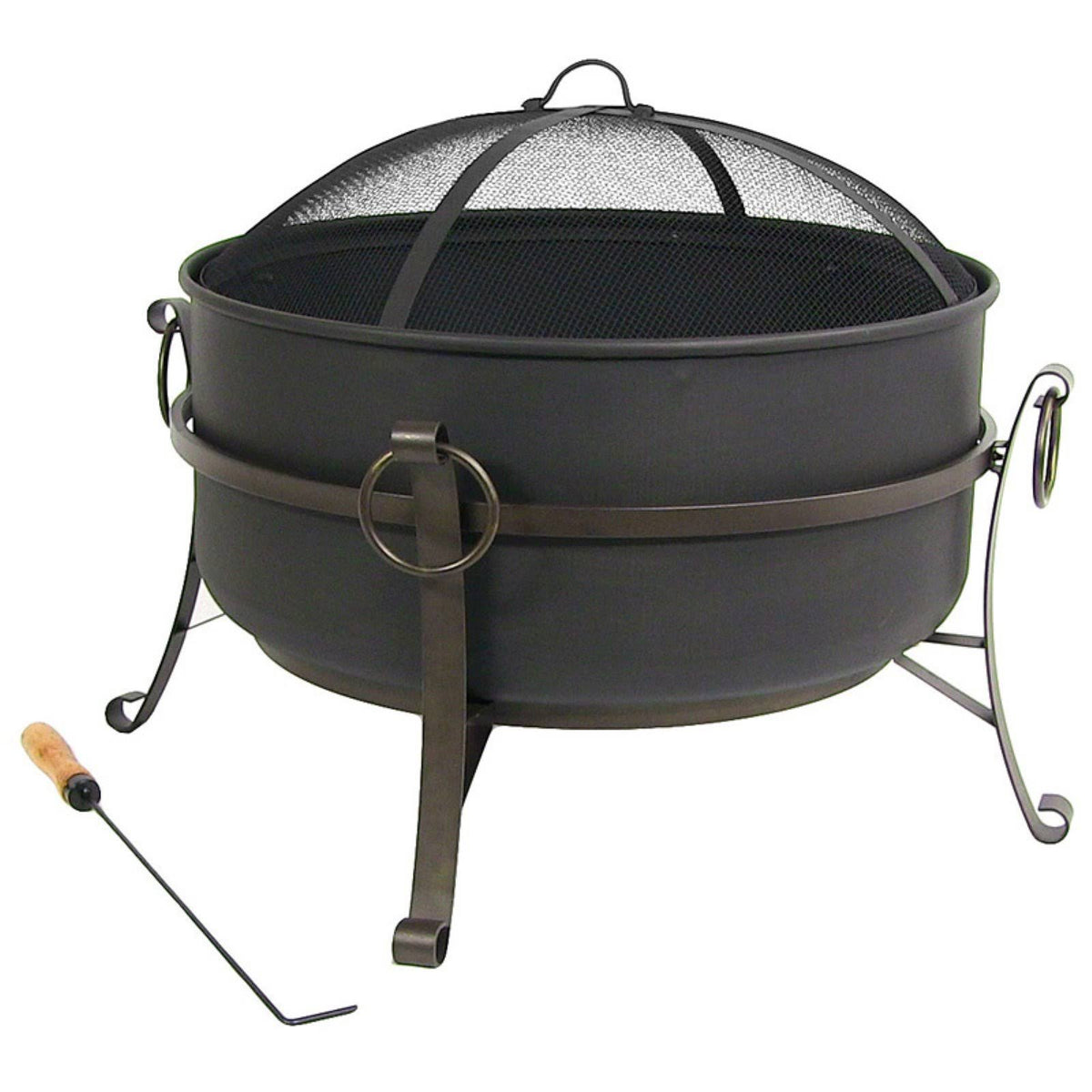 24 inch Steel Cauldron Fire Pit with Spark Screen A5354