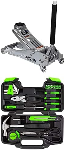 39-Piece Home Hand Tool Kit and 3-Ton Quick Rise Aluminum Floor Jack D776