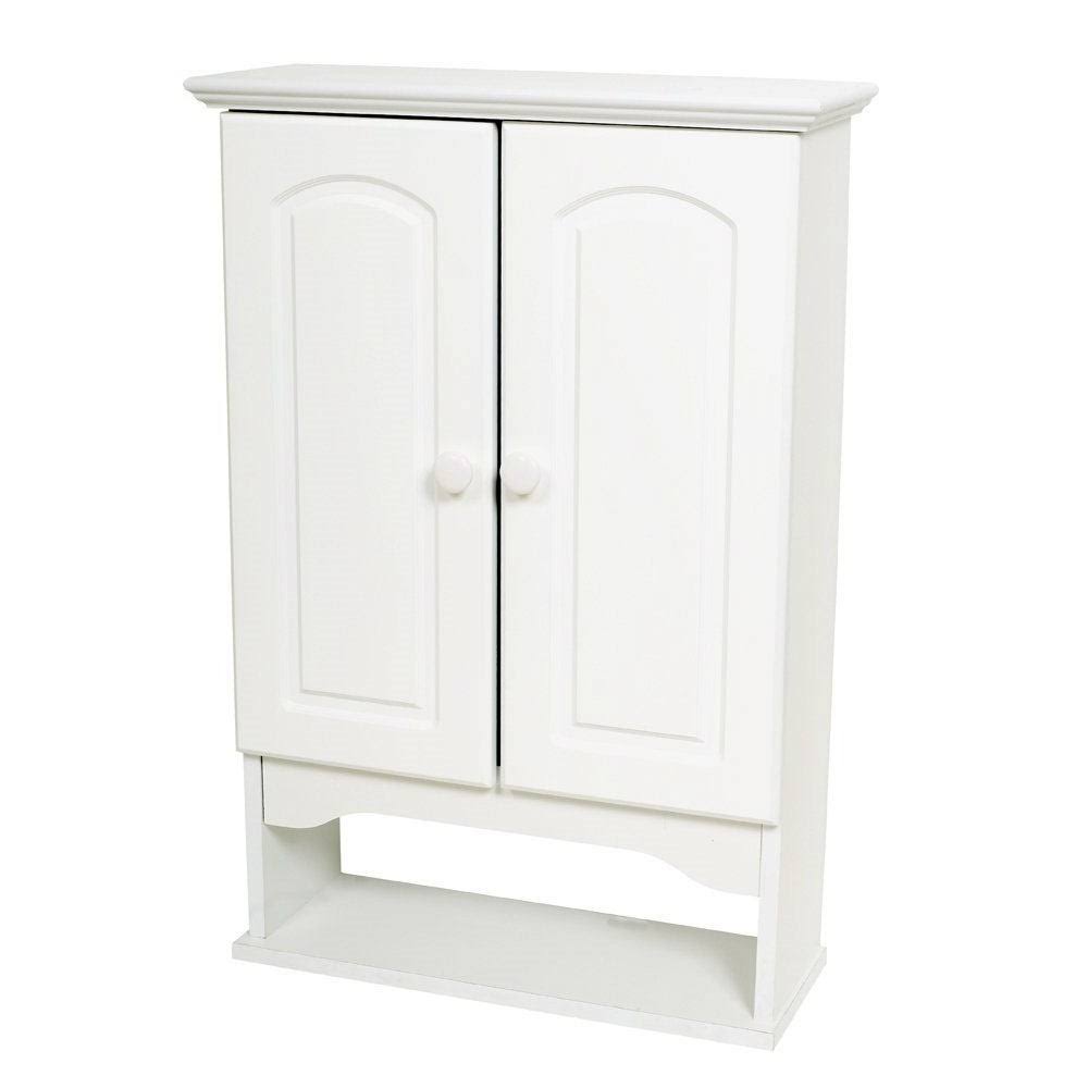 White 2-Door Bathroom Wall Cabinet with Open Storage Shelf Y8094