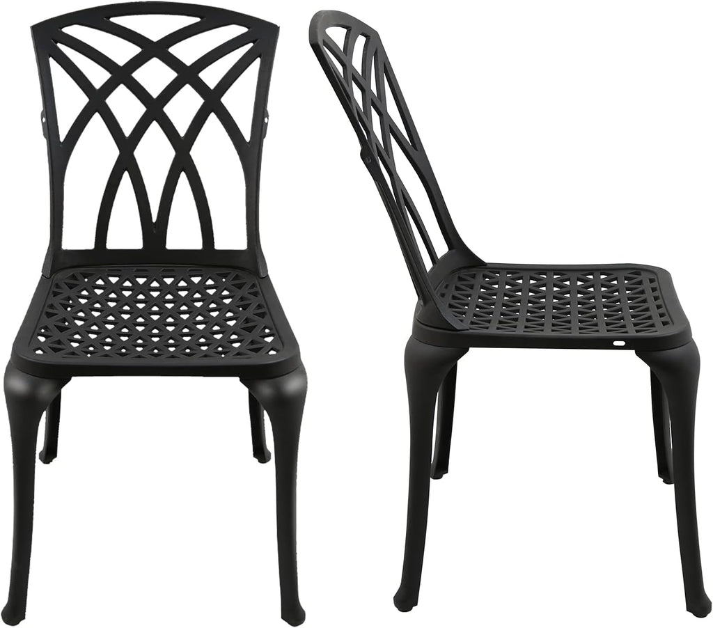 Black Set of 2 Cast Aluminum Outdoor Dining Chairs U472770