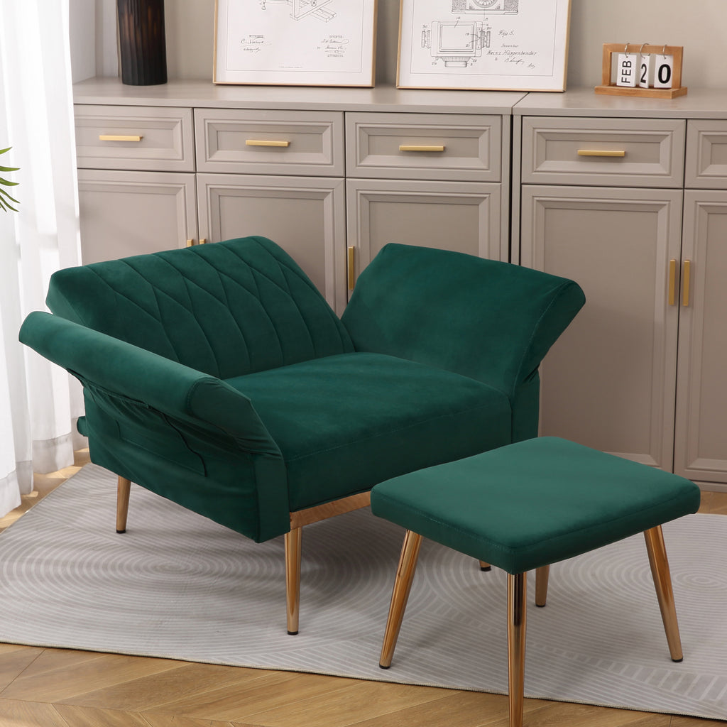 Velvet Accent Chair with Ottoman Set, Gold Legs, Upholstered Single Sofa J62366