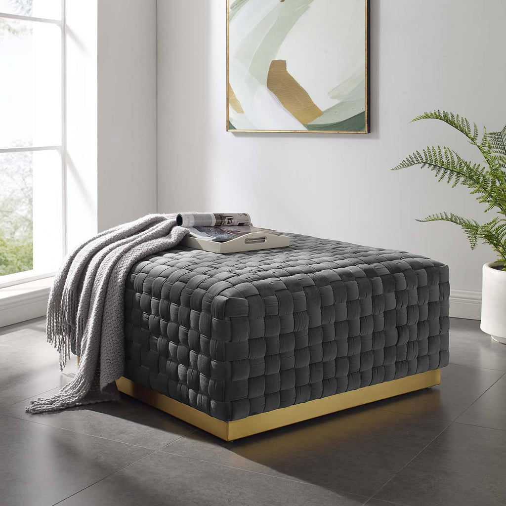 Gray Square Velvet Ottoman U184