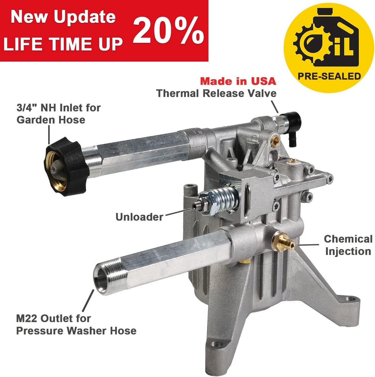 7/8 Shaft Vertical Pressure Washer Pump, 2600-3000 PSI @2.5 GPM O188790