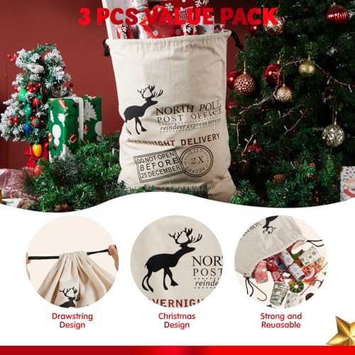 3 PCS Christmas Canvas Gift Bag E9971