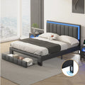 Black Queen Size Upholstered Platform Bed with Drawer Q736