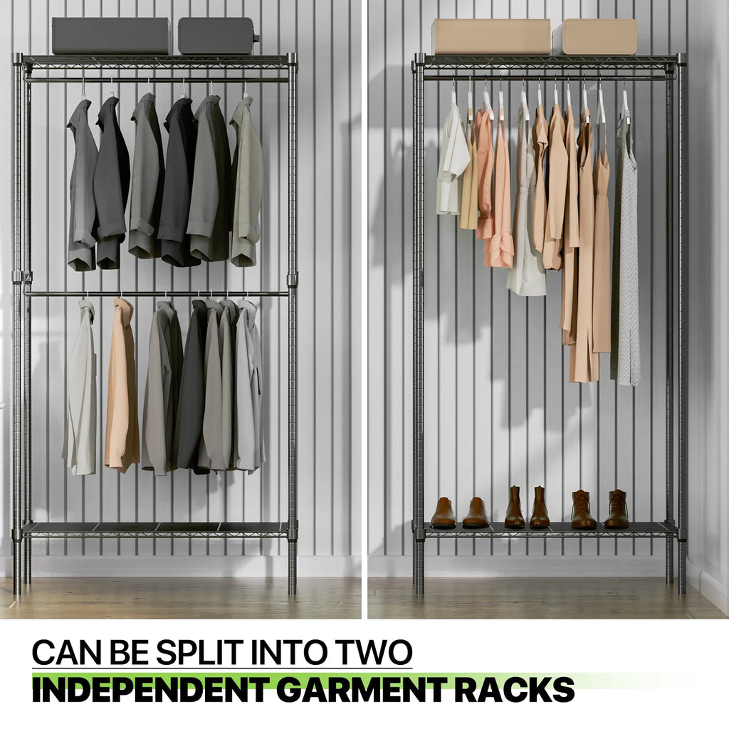 Heavy Duty Black Wire Garment Rack with Adjustable Shelves X734