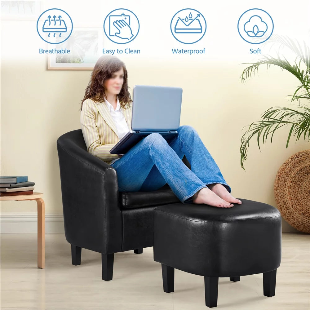Faux Leather Tub Chair with Ottoman, Black K42671