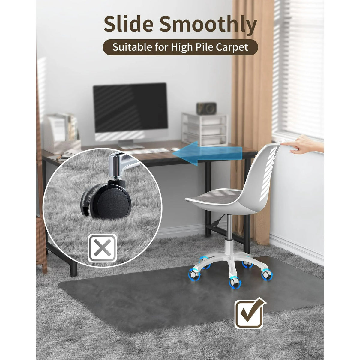 Grey PC Chair Mat for High Pile Carpet & Hardwood Floor N49705