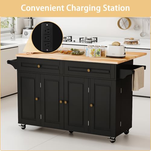 White Movable Kitchen Island with Drop Leaf and Power Outlet N347818