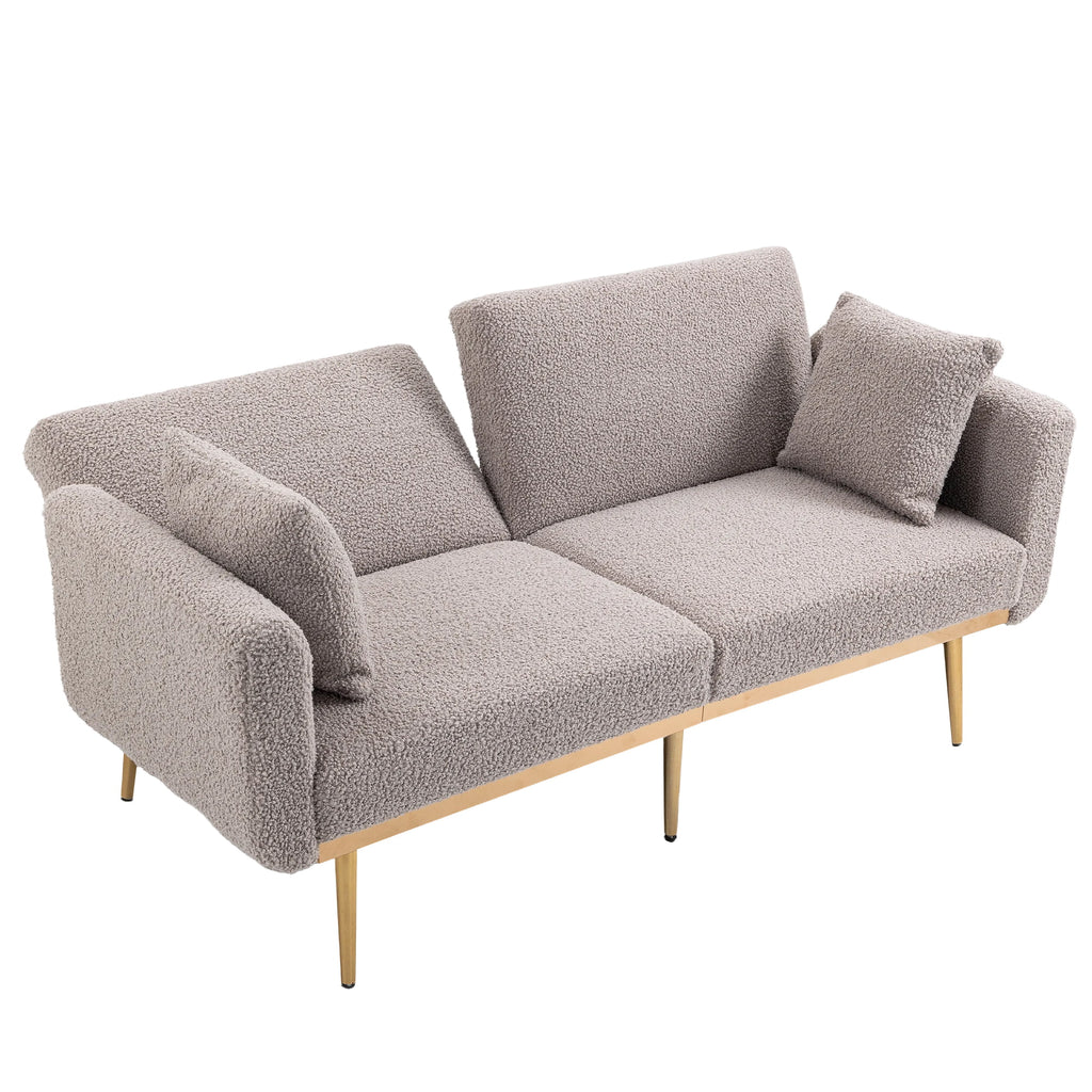 Gray Teddy Futon Sofa Bed Sleeper with Metal Legs H136
