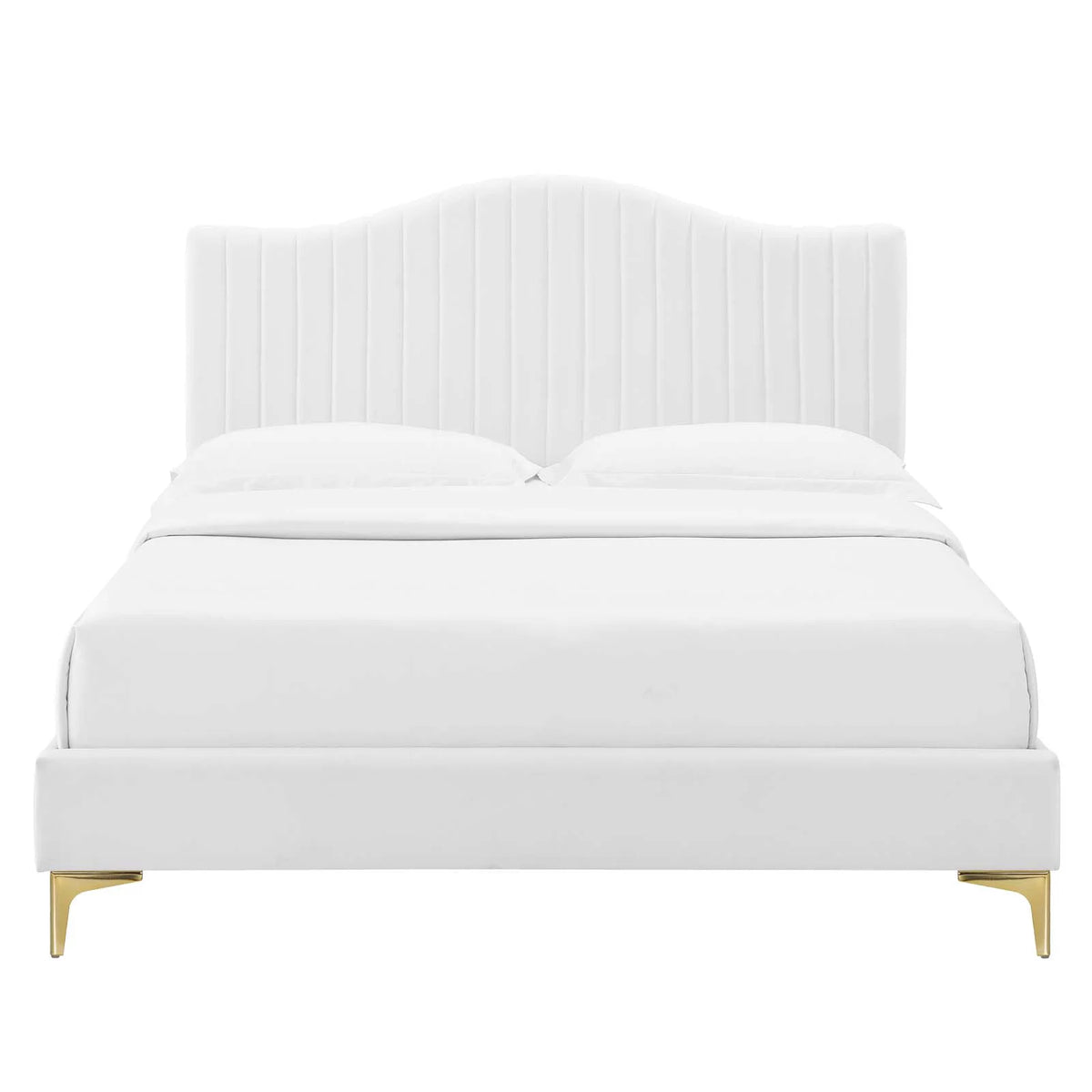 White Velvet Queen Size Tufted Platform Bed Frame S4784