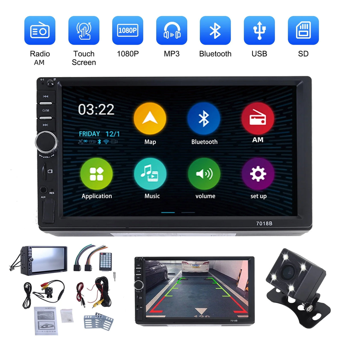 Double DIN Car Stereo with 4 LED Rearview Camera M5700