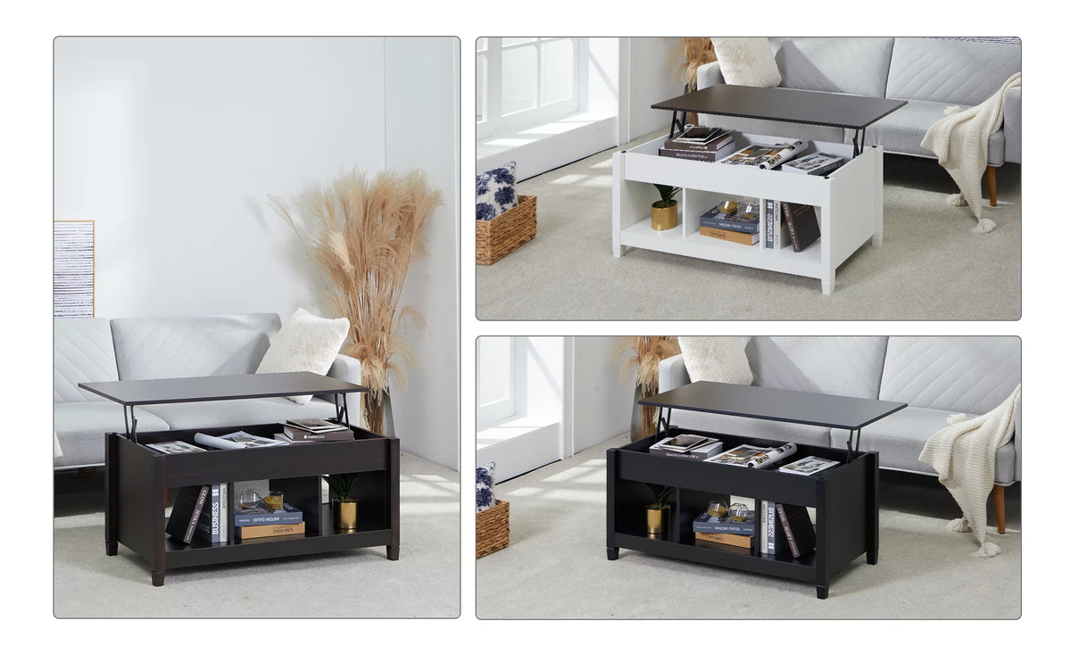 Lift Top Coffee Table with Hidden Storage and 3 Open Shelves N660577