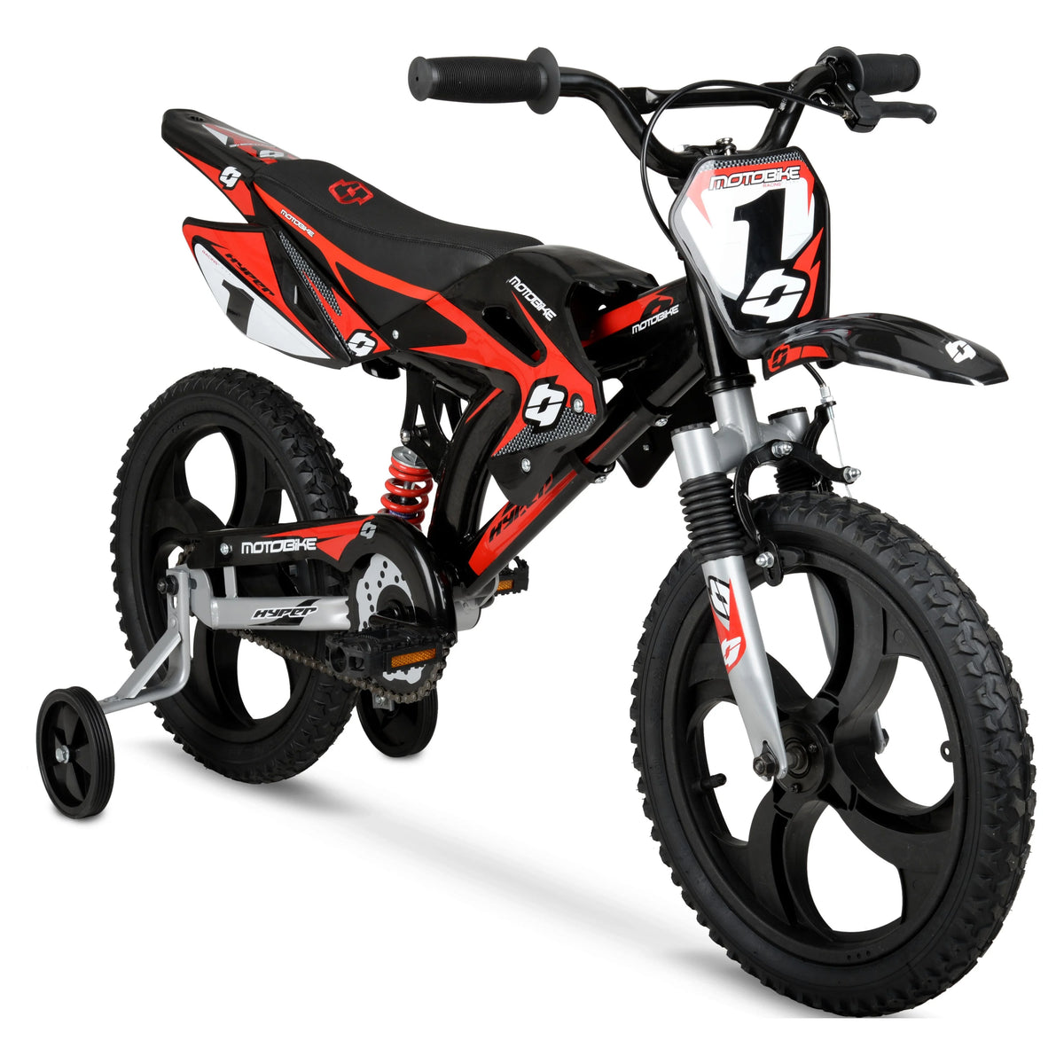 16 Kids Moto Bike with Training Wheels, Black/Red U96022