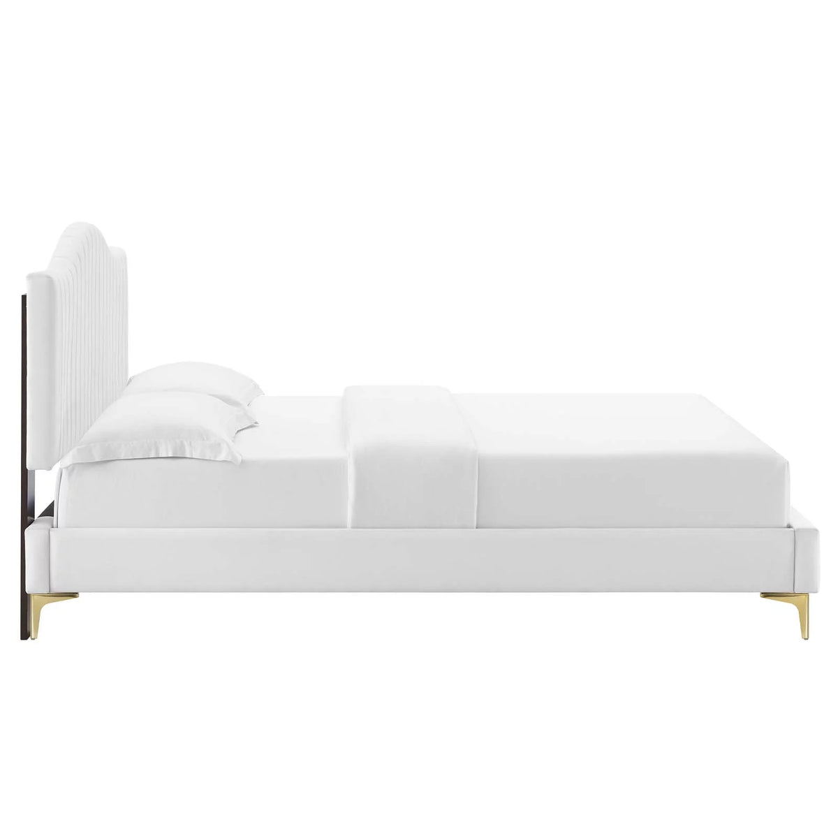 White Velvet Queen Size Tufted Platform Bed Frame S4784