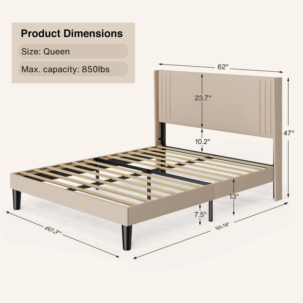 Queen Bed Frame with Wingback Headboard B7340