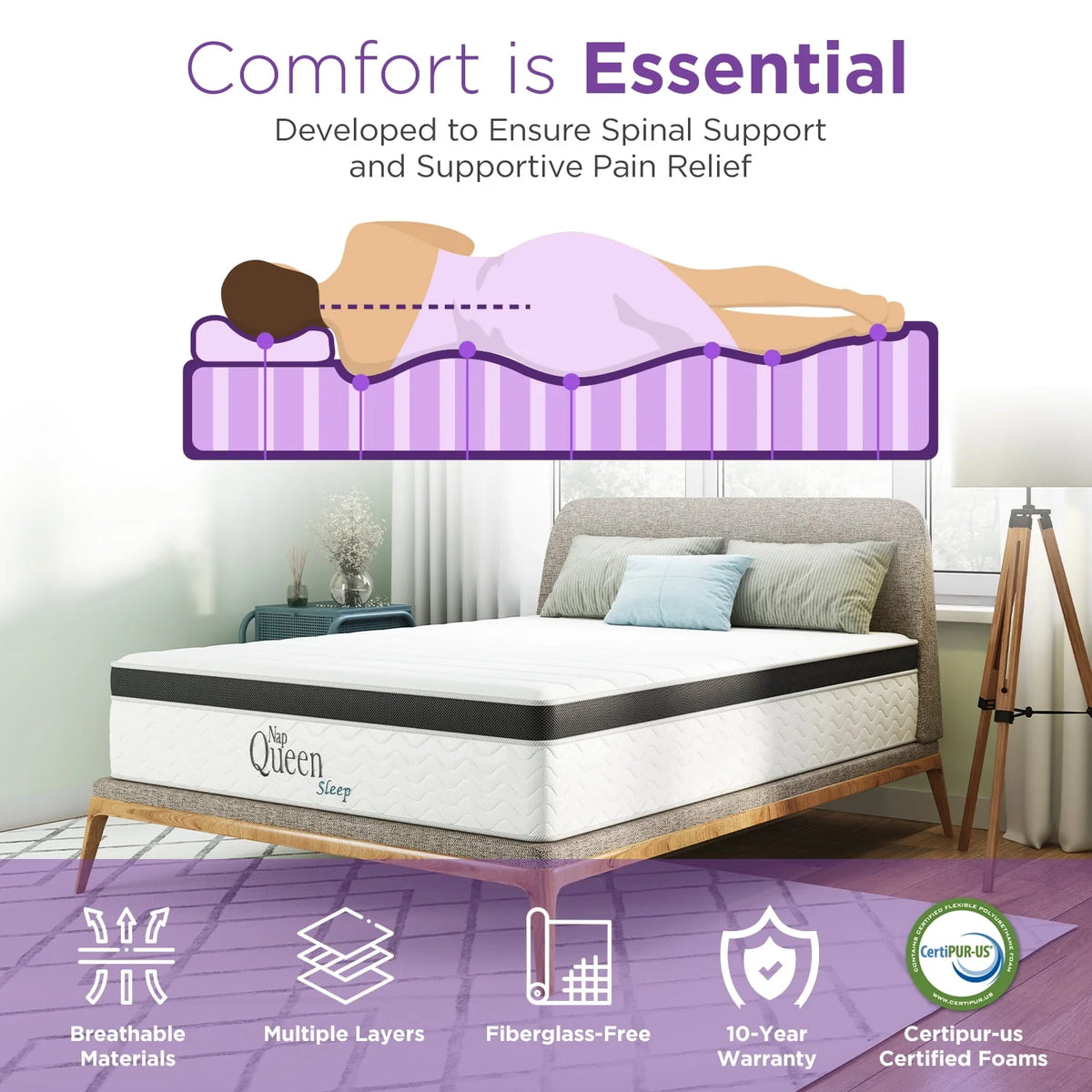 Queen 8” Hybrid Gel Memory Foam and Coils Mattress X5683