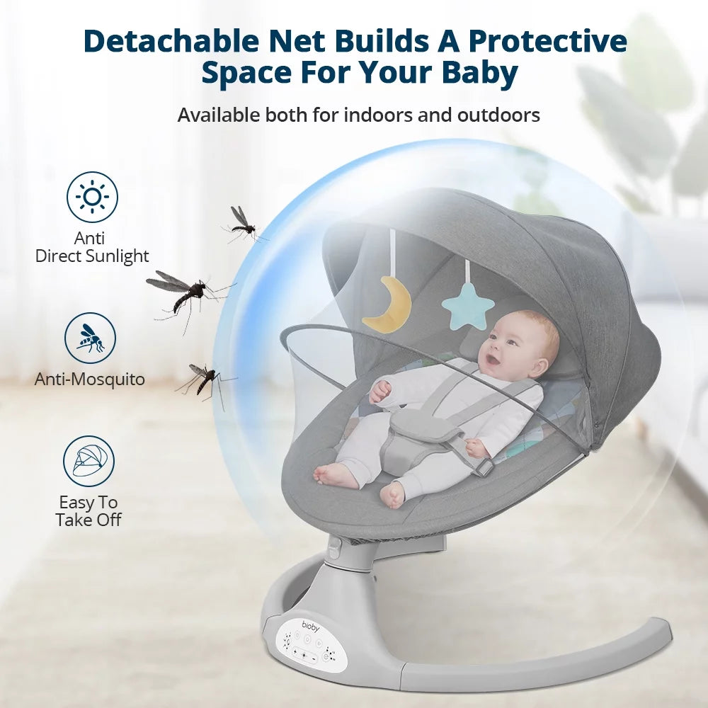 Electric Baby Swing with Remote Control, 5 Swing Speeds, Grey E519765