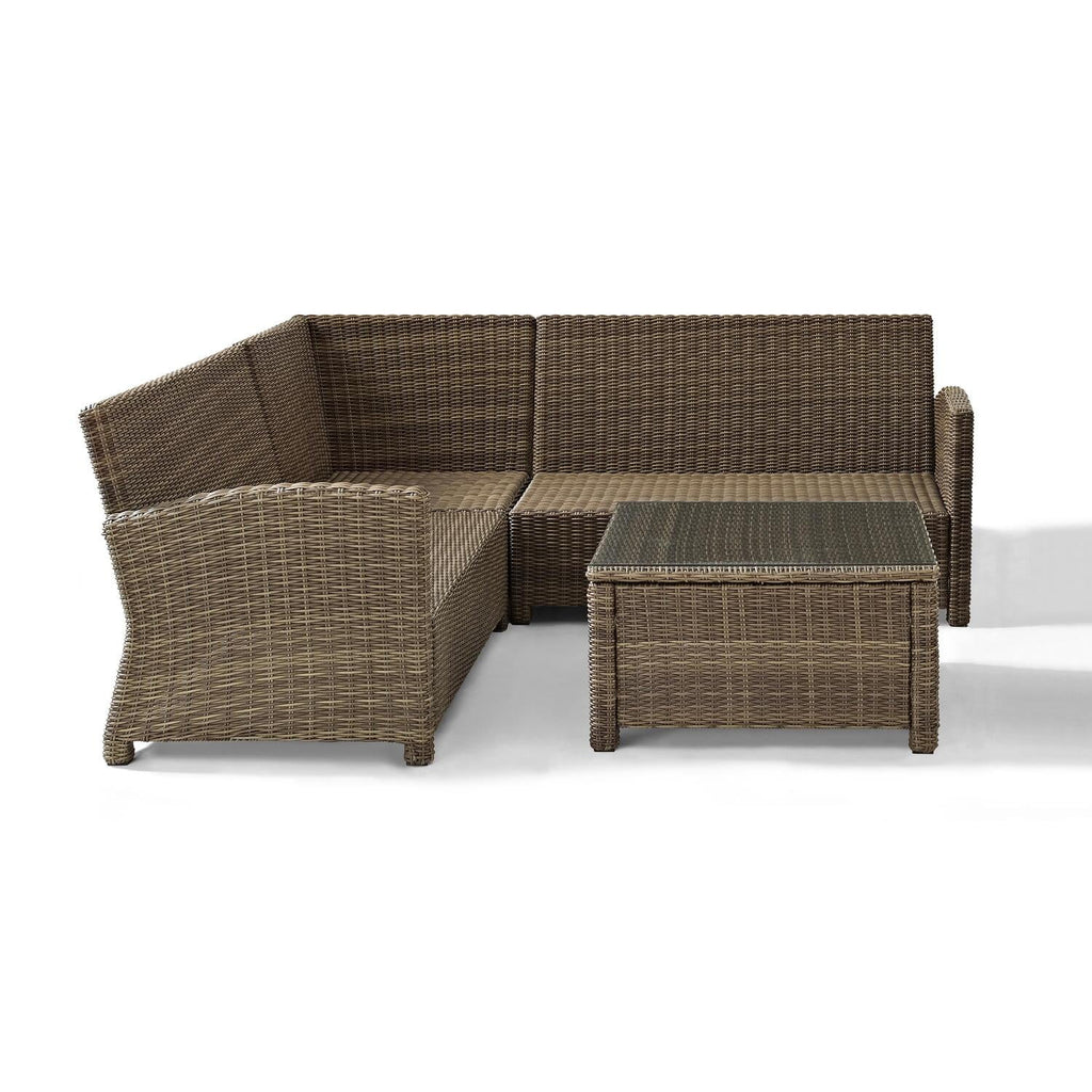 4Pc Outdoor Wicker Sectional Set with Glass Top Coffee Table P2939