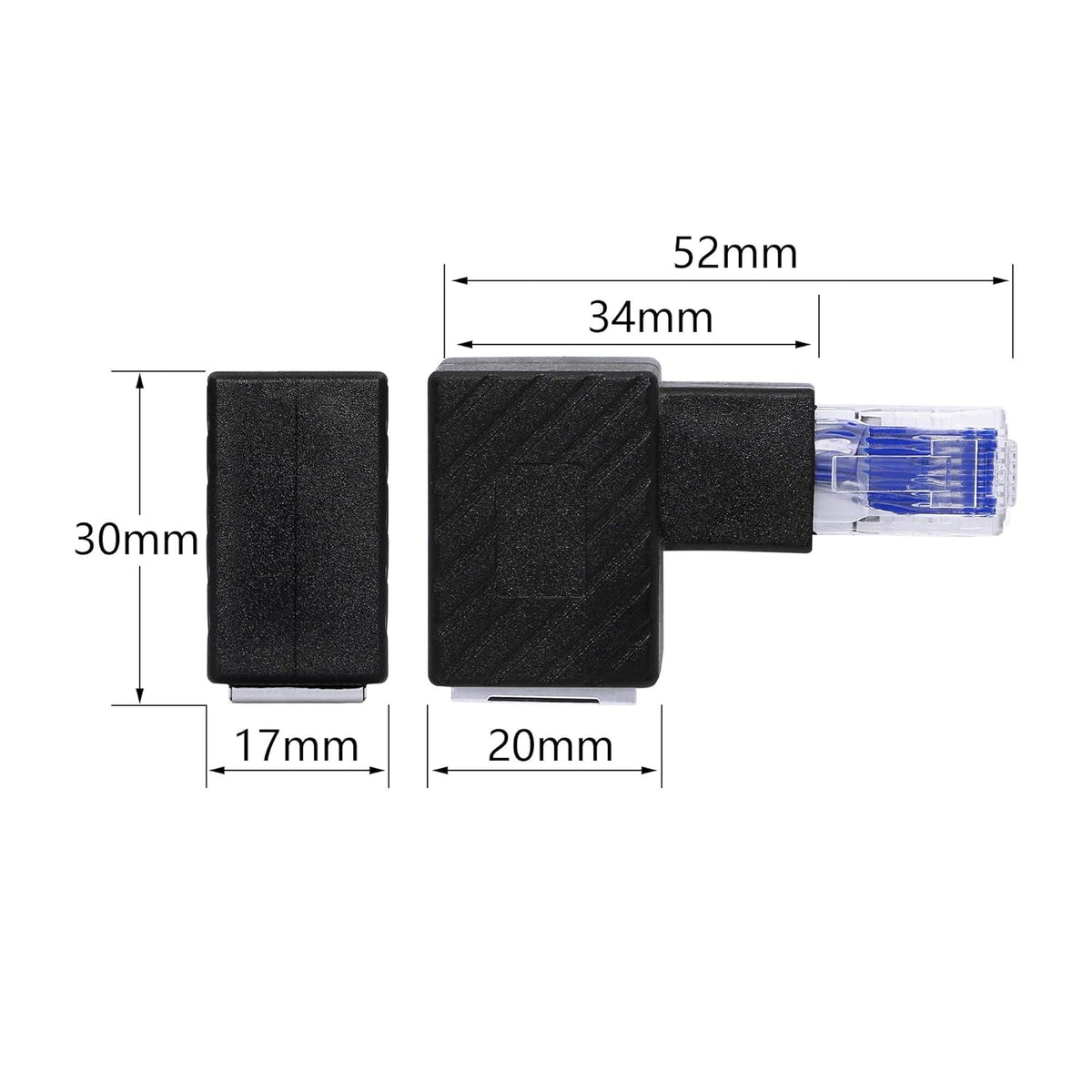 Left Angle Ethernet Adapter, 90 Degree RJ45 Male to Female Extension Cat6 LAN Network Connector (2-Pack) Black V61478