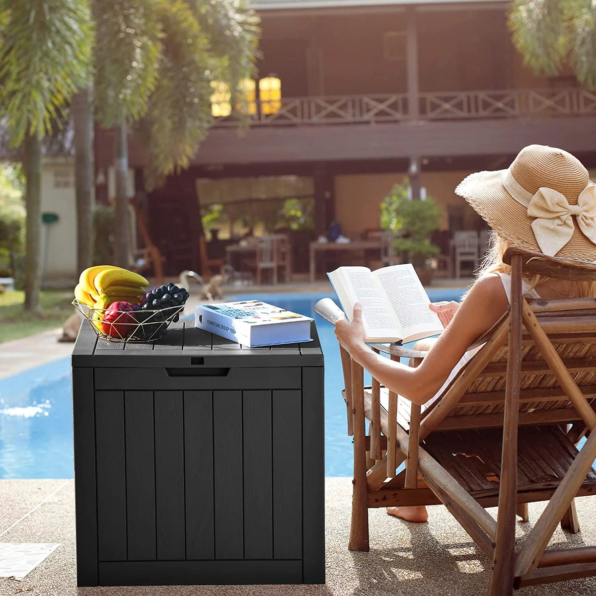 30 Gallon Black Waterproof Resin Outdoor Storage Chest B153
