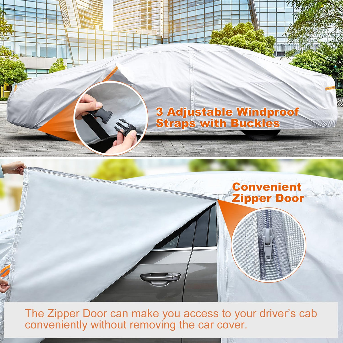 Waterproof All Weather Car Cover with Zipper Door & Storage Bag L91429