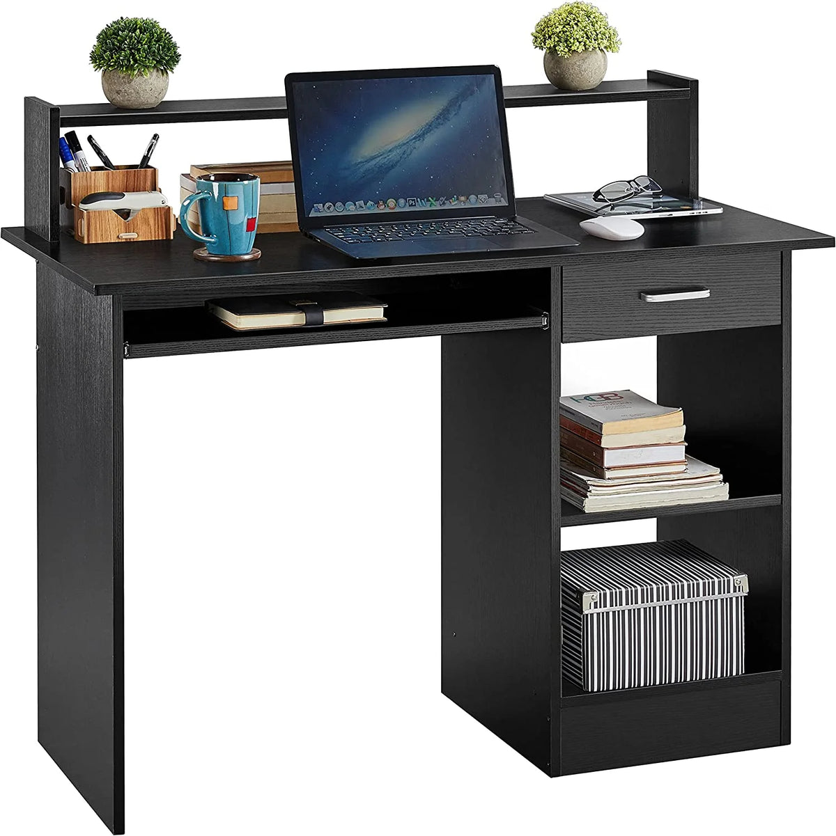 Wood Computer Desk with Drawers and Keyboard Tray W956
