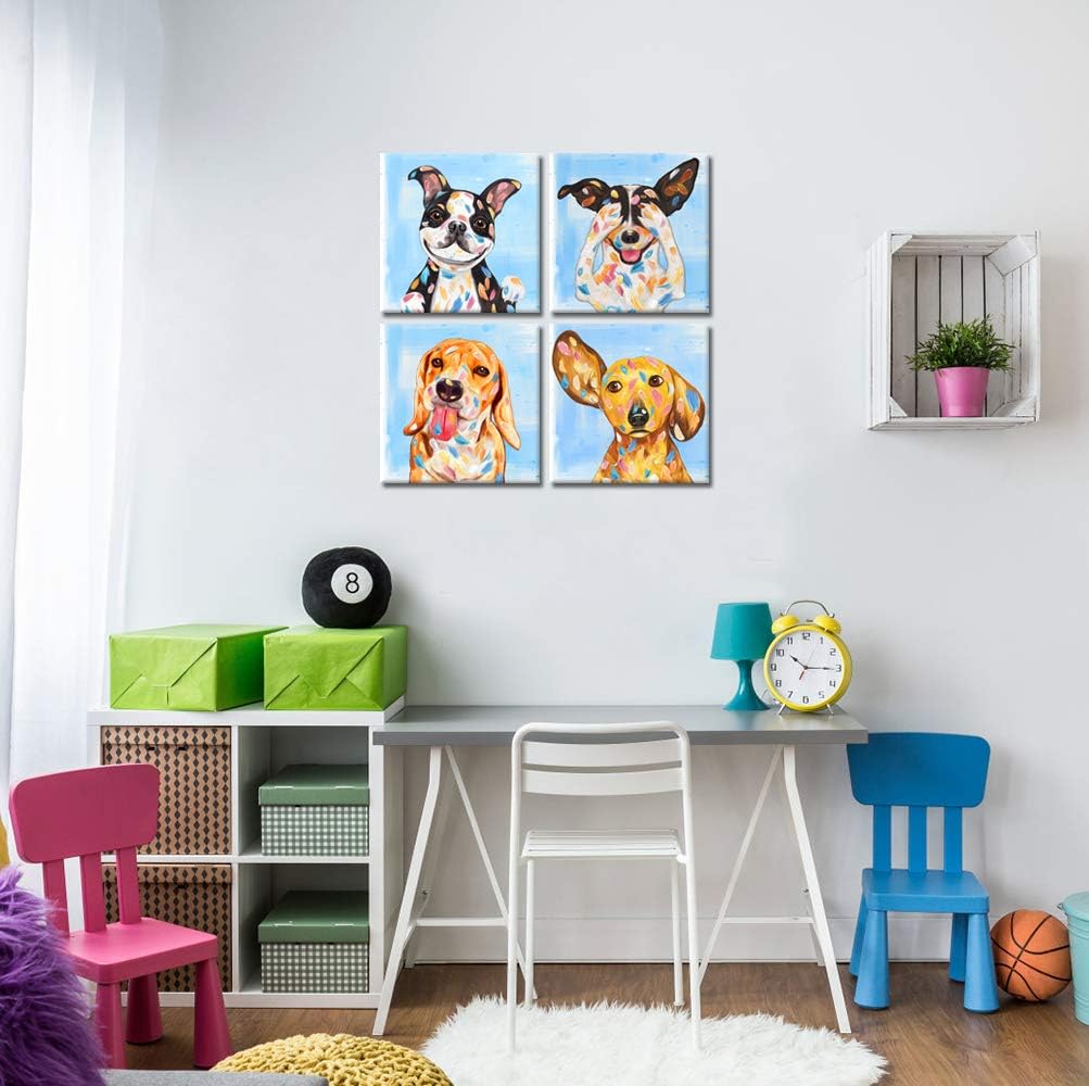 Abstract Puppy Artwork Dog Painting Canvas Gallery Wrapped 12x12inch 4 Panel U843895