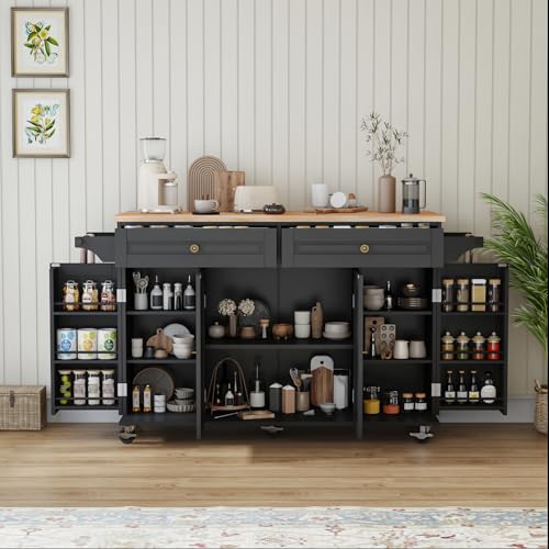White Movable Kitchen Island with Drop Leaf and Power Outlet N347818