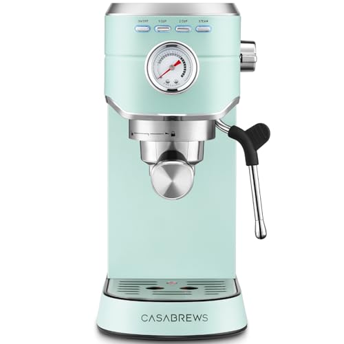 Compact Espresso Machine with Steam Milk Frother, Stainless Steel, 34oz Water Tank E409714