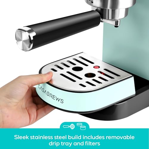 Compact Espresso Machine with Steam Milk Frother, Stainless Steel, 34oz Water Tank E409714