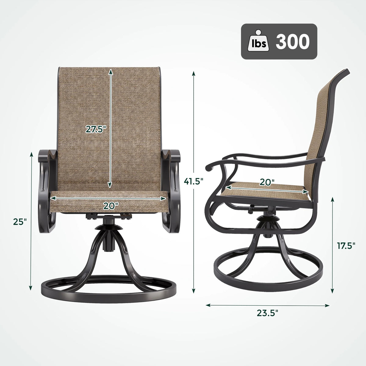 Khaki Swivel Outdoor Chairs Set of 2 Textilene P554423