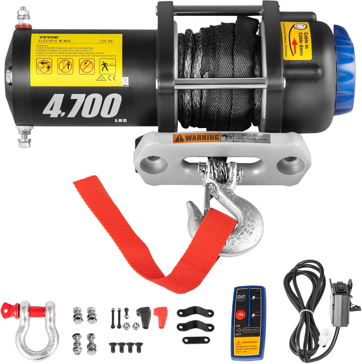 4700 lbs Capacity Electric Winch with Synthetic Rope and Wireless Remote Y591085