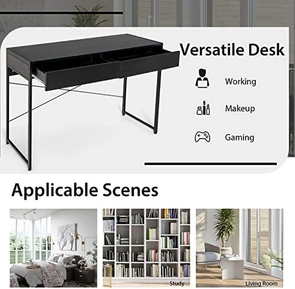Black Computer Desk with 2 Drawers D972925