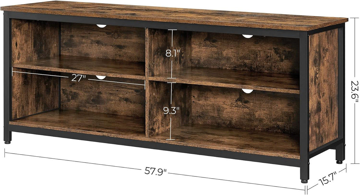 Rustic Brown and Black TV Stand with 4 Cubby and Adjustable Shelves S45467