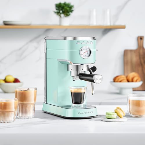 Compact Espresso Machine with Steam Milk Frother, Stainless Steel, 34oz Water Tank E409714