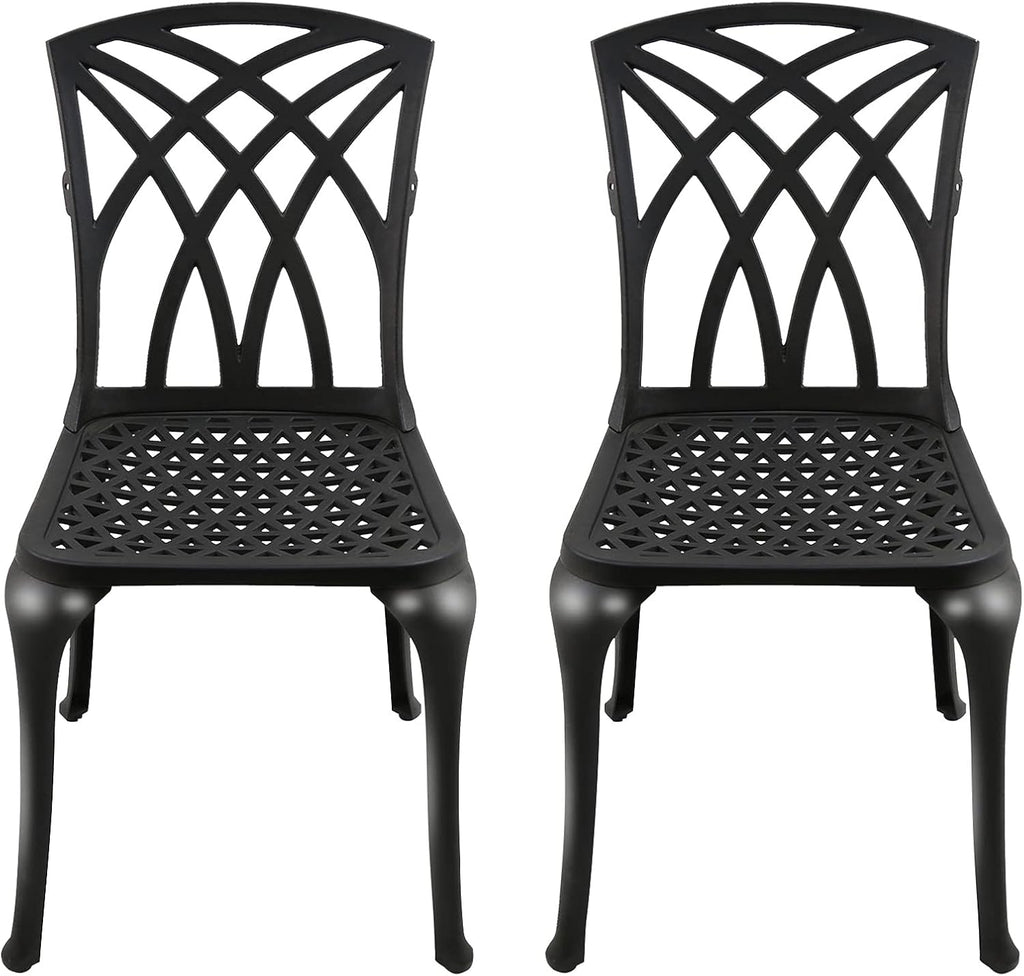 Black Set of 2 Cast Aluminum Outdoor Dining Chairs U472770