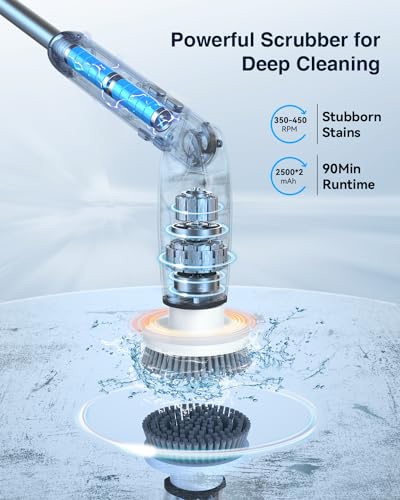 Electric Spin Scrubber with 8 Brush Heads and Long Handle R45094