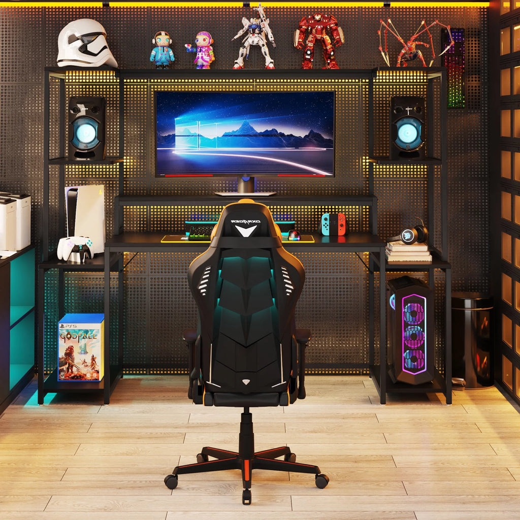 70 Inch Black Gaming Table with Hutch and Shelf R536836