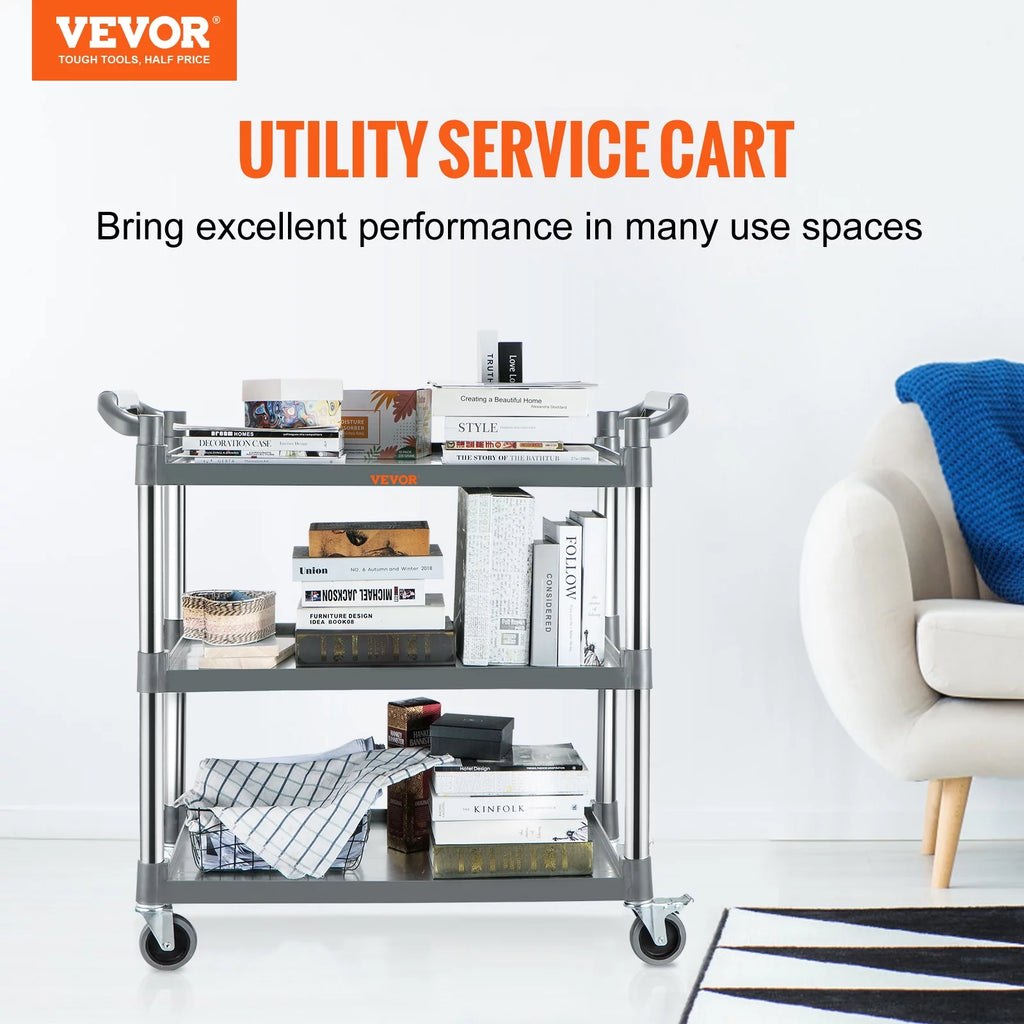 3-Tier Utility Service Cart with Wheels 220lbs Capacity X575696