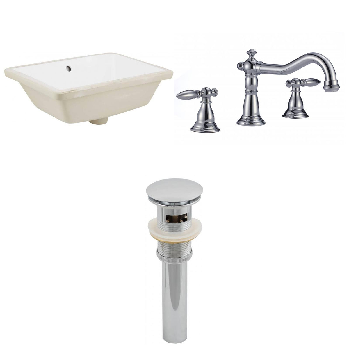 White Rectangle Undermount Sink Set T834496