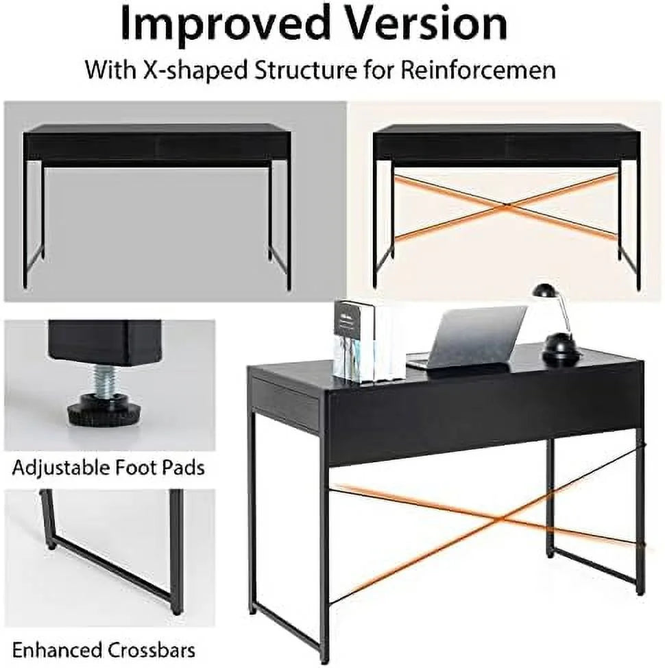 Black Computer Desk with 2 Drawers D972925