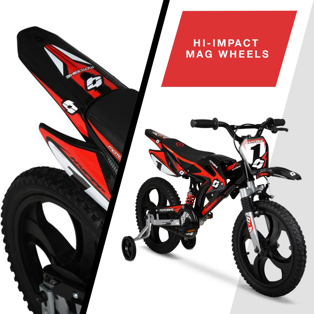 16 Kids Moto Bike with Training Wheels, Black/Red U96022