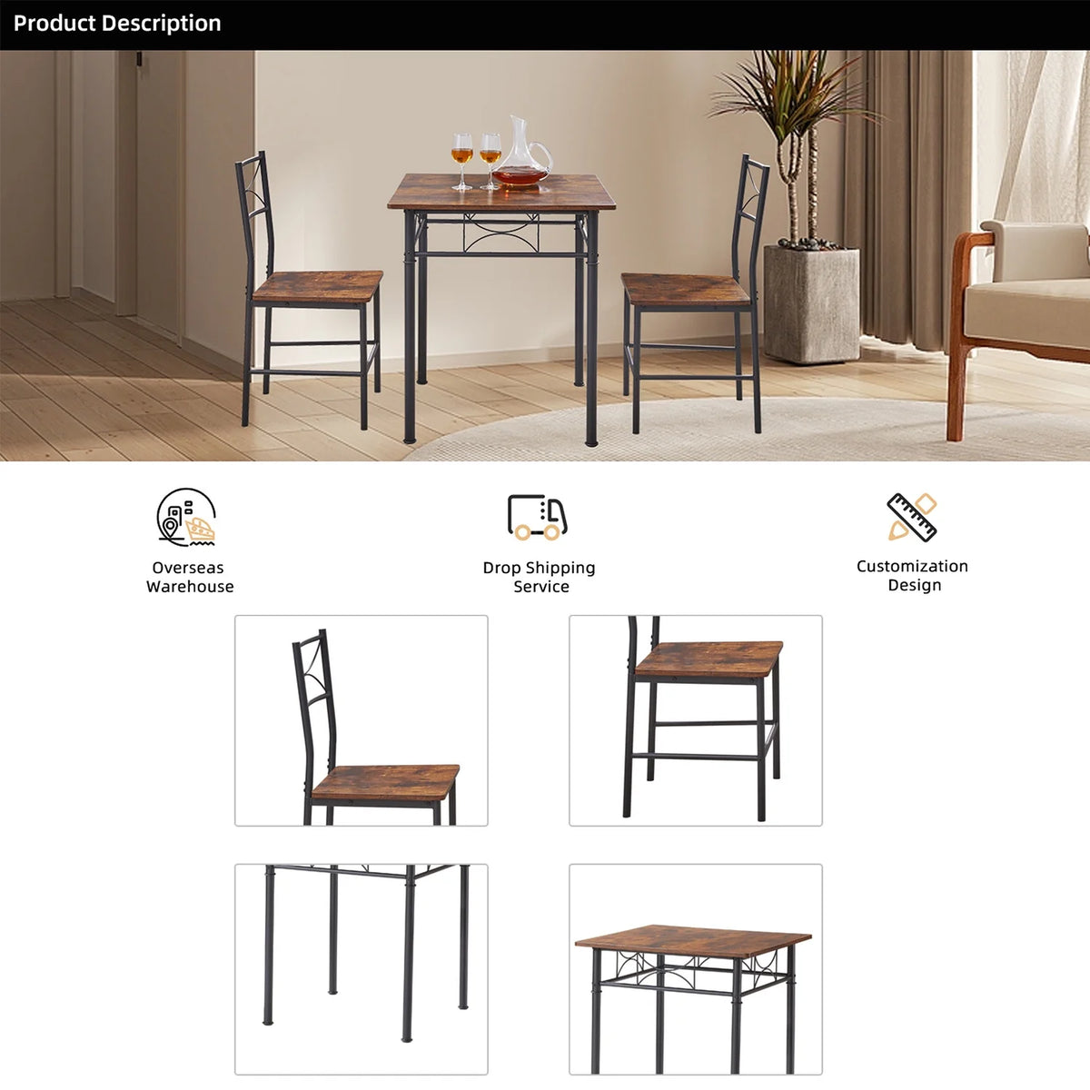 Dining Room Set for 2 with Chairs Z444